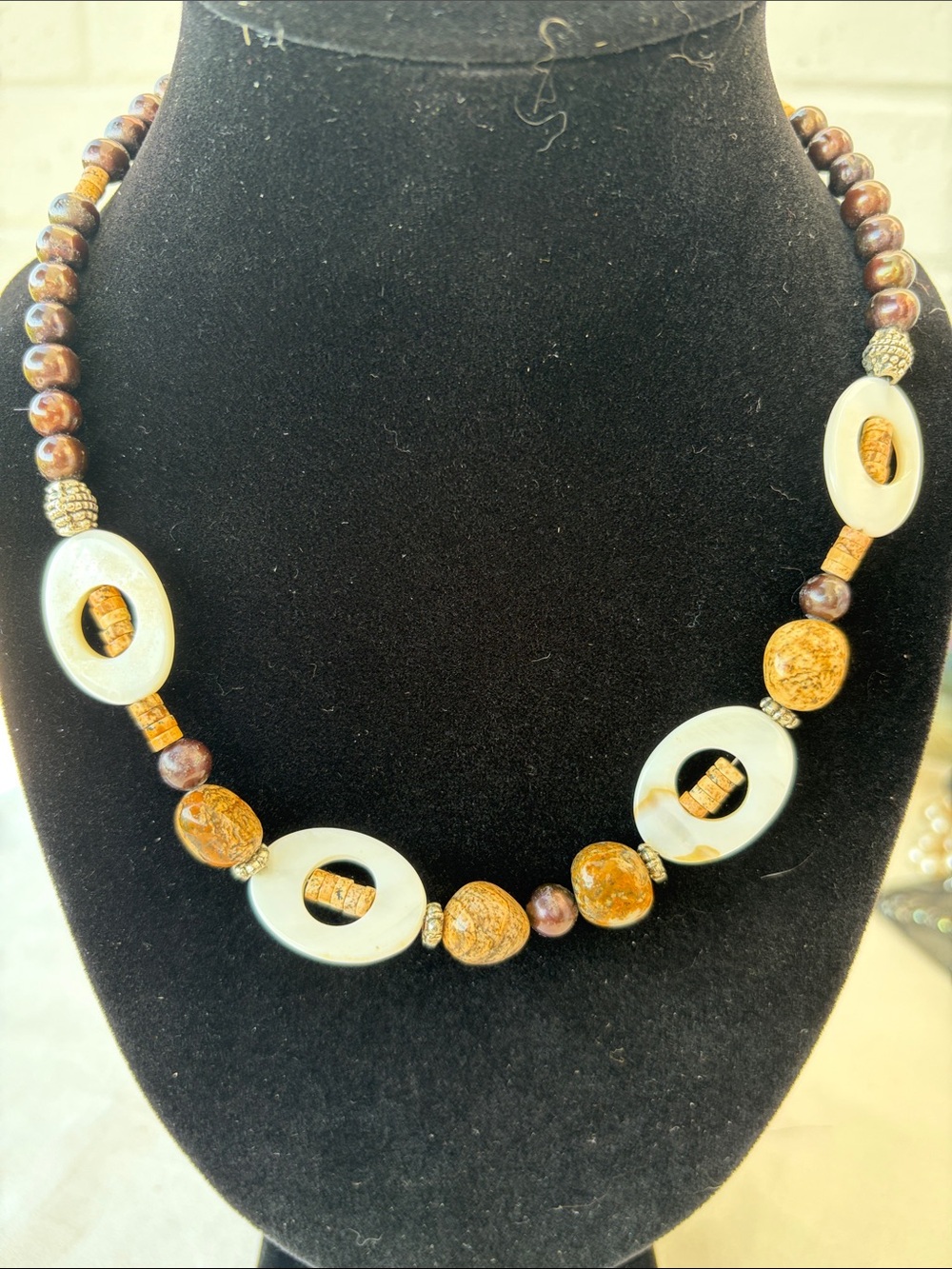 Natural Brown and White Bead Necklace - Women Jewelry